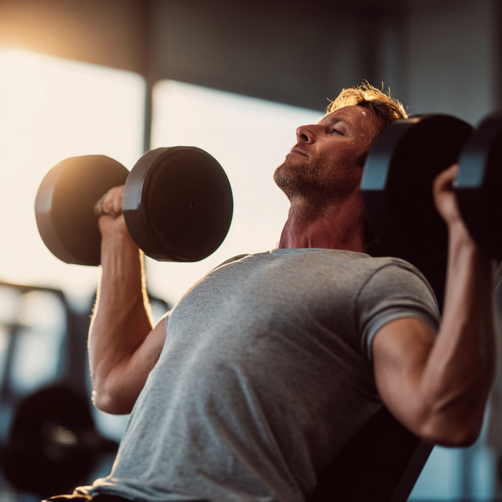 Adult fitness enthusiast performing strength training exercise in modern gym environment
